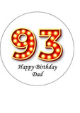93rd Birthday Red & Gold Edible Icing Cake Topper or Ribbon