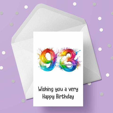 93rd Birthday Rainbow Numbers Card