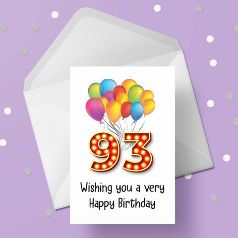 93rd Birthday Red & Gold Card