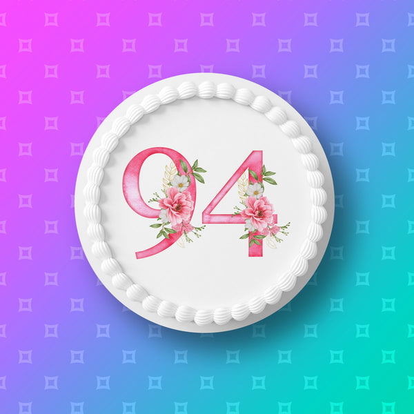 94th Birthday Flowers Edible Icing Cake Topper or Ribbon