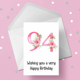 94th Birthday Flowers Edible Icing Cake Topper or Ribbon