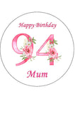 94th Birthday Flowers Edible Icing Cake Topper or Ribbon
