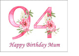 94th Birthday Flowers Edible Icing Cake Topper or Ribbon