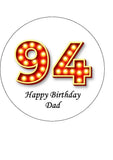 94th Birthday Red & Gold Edible Icing Cake Topper or Ribbon