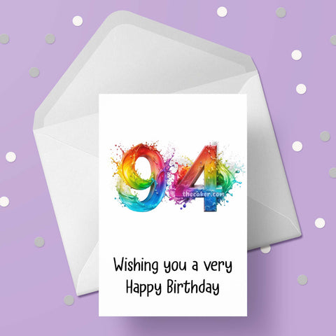 94th Birthday Rainbow Numbers Card