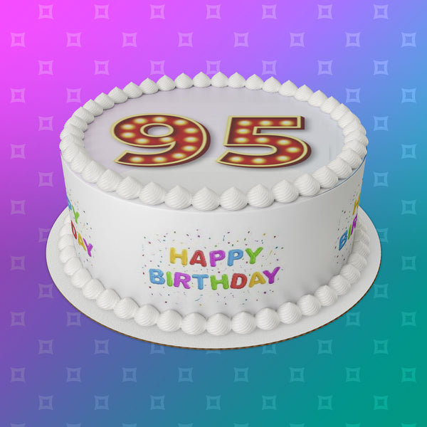 95th Birthday Red & Gold Edible Icing Cake Topper or Ribbon