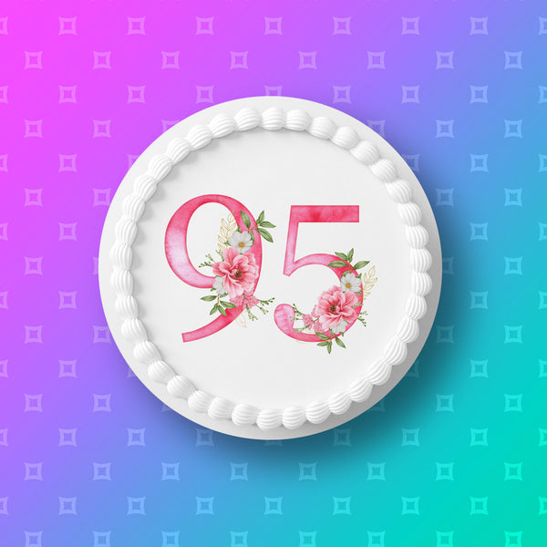 95th Birthday Flowers Edible Icing Cake Topper or Ribbon