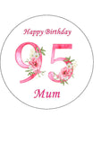 95th Birthday Flowers Edible Icing Cake Topper or Ribbon