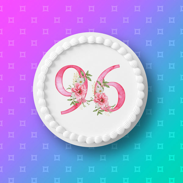 96th Birthday Flowers Edible Icing Cake Topper or Ribbon