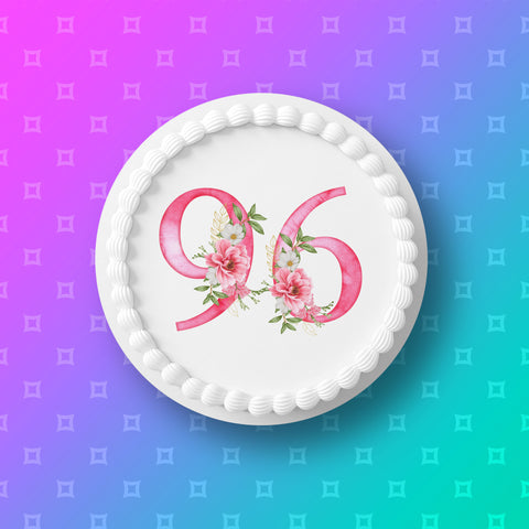 96th Birthday Flowers Edible Icing Cake Topper or Ribbon