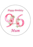 96th Birthday Flowers Edible Icing Cake Topper or Ribbon