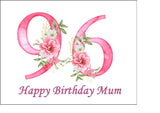 96th Birthday Flowers Edible Icing Cake Topper or Ribbon