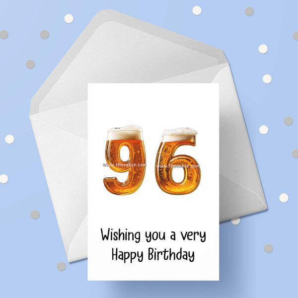 96th Birthday Card with Beer Numbers