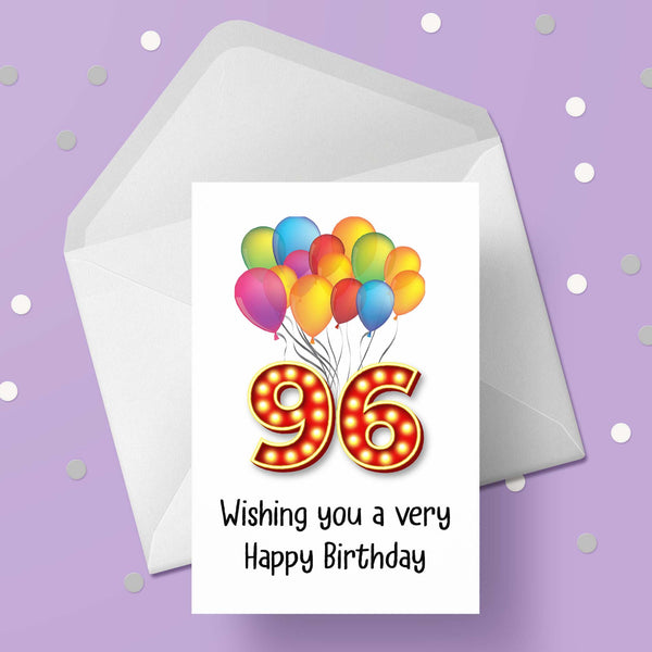 96th Birthday Card with Red Numbers