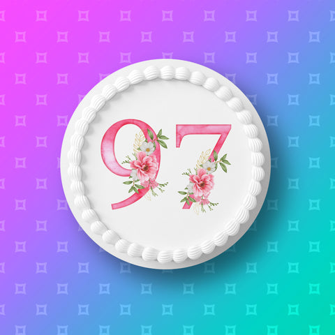 97th Birthday Flowers Edible Icing Cake Topper or Ribbon