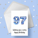 97th Birthday Card with Blue Balloons