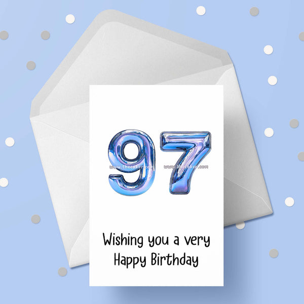 97th Birthday Card with Blue Balloons