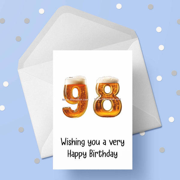 98th Birthday Card with Beer Numbers