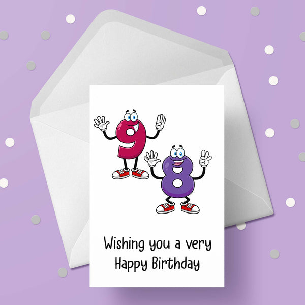 98th Birthday Cartoon Numbers Card