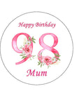 98th Birthday Flowers Edible Icing Cake Topper or Ribbon