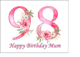 98th Birthday Flowers Edible Icing Cake Topper or Ribbon