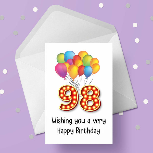 98th Birthday Card with Red Numbers