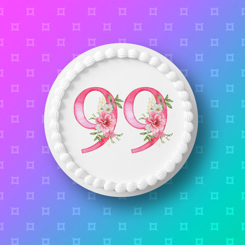 99th Birthday Flowers Edible Icing Cake Topper or Ribbon