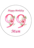 99th Birthday Flowers Edible Icing Cake Topper or Ribbon