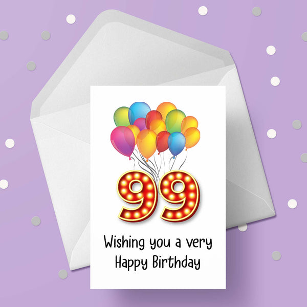 99th Birthday Card with Red Numbers