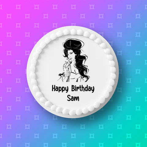 Amy Winehouse 01 Edible Icing Cake Topper or Ribbon