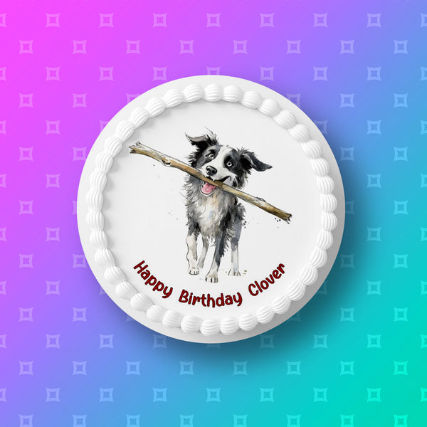 Border Collie 04 Edible Icing Cake Topper or Ribbon