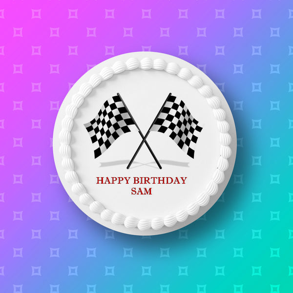 F1 Black & White Checkered Flags Edible Icing Cake Topper