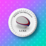 Rugby Ball Edible Icing Cake Topper 02 (Red & Blue)