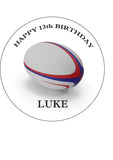 Rugby Ball Edible Icing Cake Topper 02 (Red & Blue)