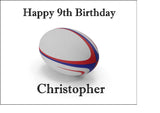 Rugby Ball Edible Icing Cake Topper 02 (Red & Blue)