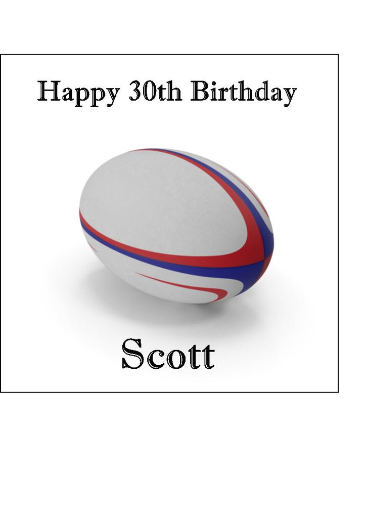 Rugby Ball Edible Icing Cake Topper (Red & Blue) the caker online