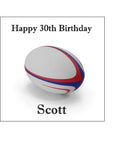 Rugby Ball Edible Icing Cake Topper 02 (Red & Blue)