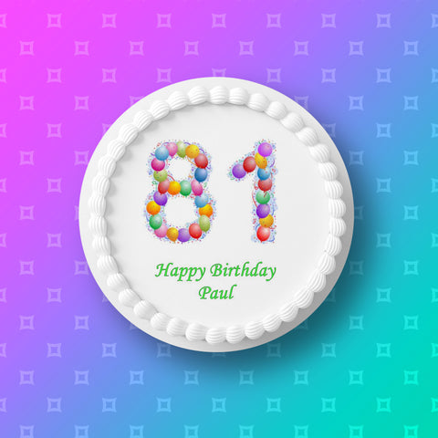 81st Birthday Balloons Edible Icing Cake Topper or Ribbon