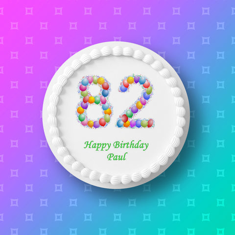 82nd Birthday Balloons Edible Icing Cake Topper or Ribbon