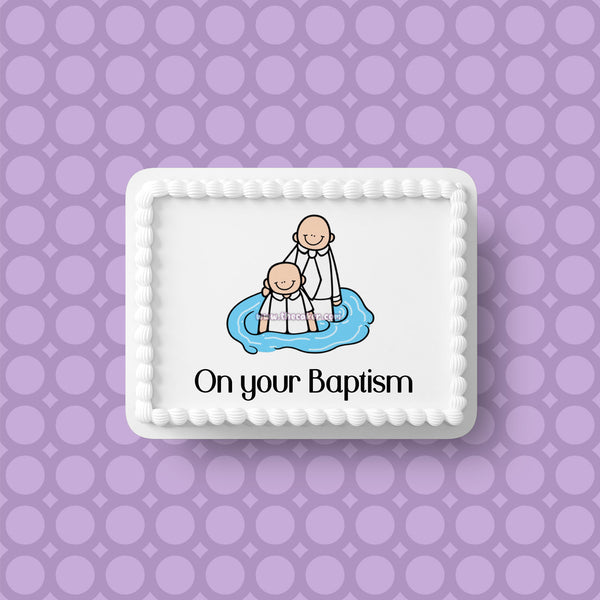 Baptism 04 Edible Icing Cake Topper or Ribbon - Male getting Baptised