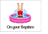Baptism 05 Edible Icing Cake Topper or Ribbon - Funny Female getting Baptised