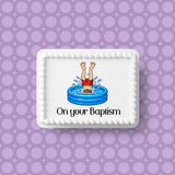 Baptism 06 Edible Icing Cake Topper or Ribbon - Funny Male getting Baptised