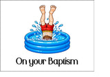 Baptism 06 Edible Icing Cake Topper or Ribbon - Funny Male getting Baptised
