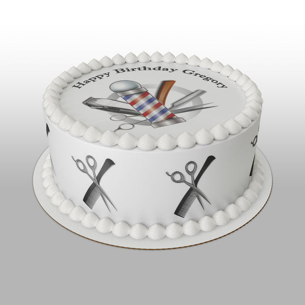 Barber Shop Hairdresser 02 Edible Icing Cake Topper or Ribbon