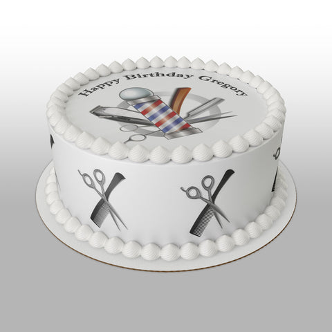 Barber Shop Hairdresser 02 Edible Icing Cake Topper or Ribbon