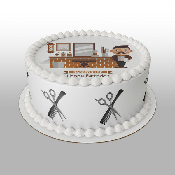 Barber Shop Hairdresser 01 Edible Icing Cake Topper or Ribbon