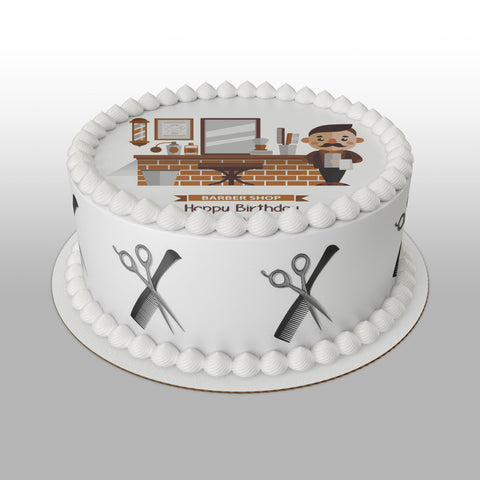 Barber Shop Hairdresser 01 Edible Icing Cake Topper or Ribbon