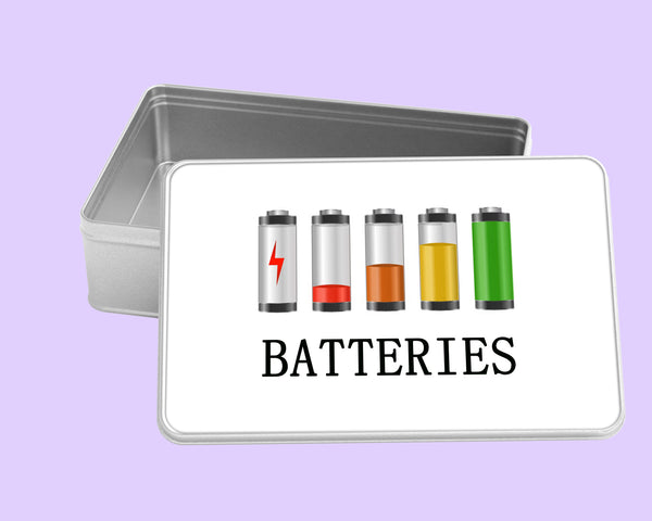 Metal Tin for Batteries - Battery Storage Box (18cm x 11cm x 5cm)