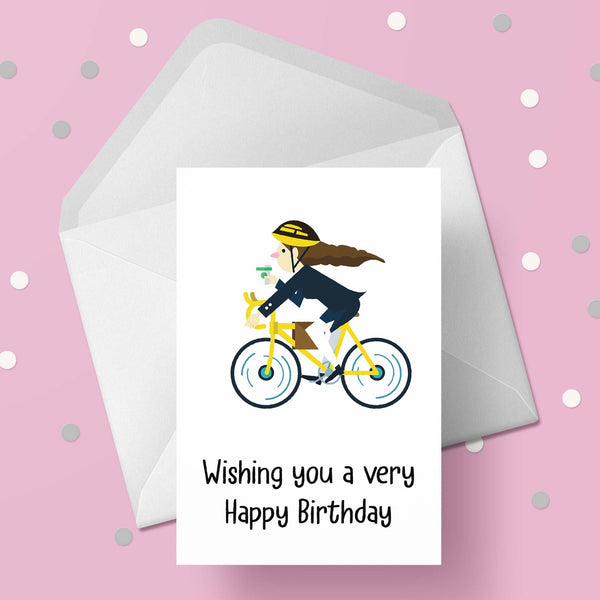 Bike / Bicycle 10 Birthday Card - Lady riding Bike