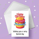 Pretty Cupcake Happy Birthday Card 09 - Beautiful Rainbow Cake